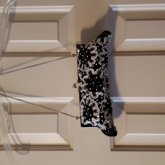 WHBM Black and White Beaded Evening Bag